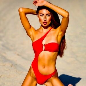 NWT SBOVIA Luxe Monokini (Red) - Asymmetrical High-Cut One Piece